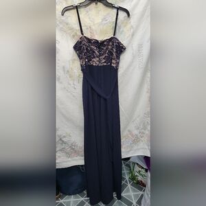 TEEZE Me Womens Navy Sleeveless Lace Top Evening Jumpsuit Size 13/14